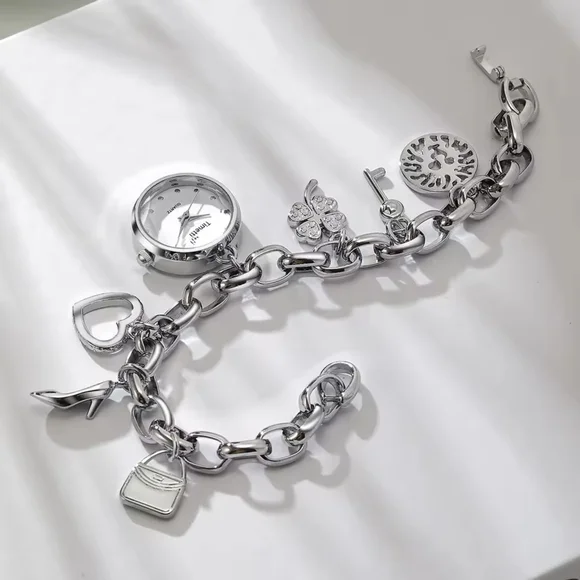 Silver Charm Bracelet Watch with Mixed Charms - Picture 1 of 5